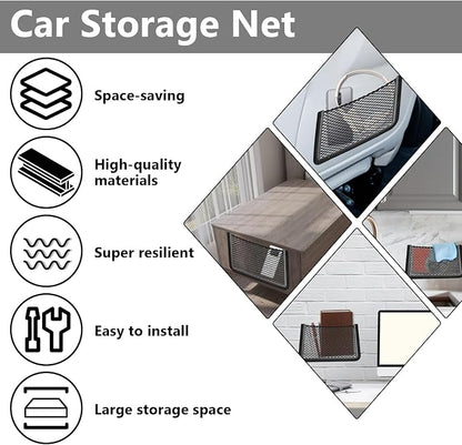 2 PCS Car Net Pocket, ABS Plastic Frame Cargo Net Storage Car Pockets Phone Net, Cars Mesh Nets Pockets with Screws for Auto, RV, Boat, and Camper Storage Nets (11.8 x 7.9 Inch)