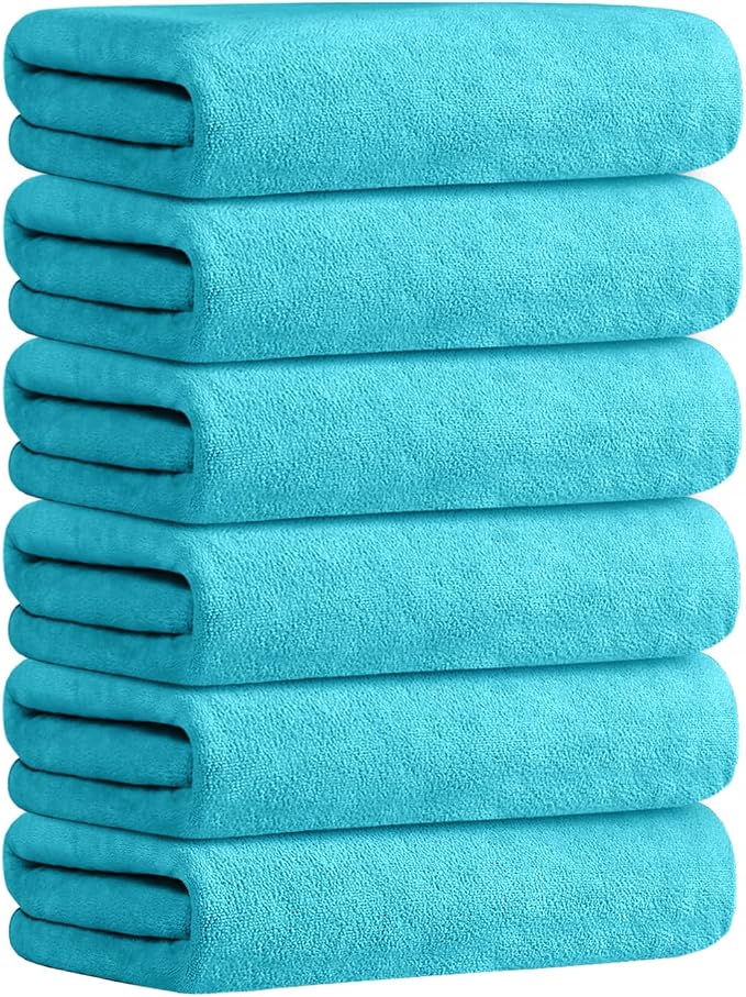 JML Microfiber Bath Towels Set (6 Pack, 27" x 55") - Large, Soft, Absorbent and Fast Drying Microfiber Towel for Adult Men Women, Hair Wrap, Sauna, Beach, Pool, Sports, Yoga - Sky Blue