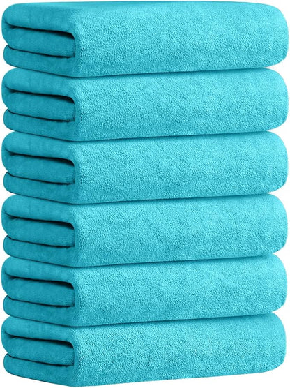 JML Microfiber Bath Towels Set (6 Pack, 27" x 55") - Large, Soft, Absorbent and Fast Drying Microfiber Towel for Adult Men Women, Hair Wrap, Sauna, Beach, Pool, Sports, Yoga - Sky Blue