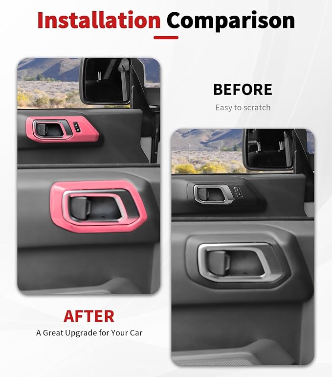 JWWY Interior Trim Kit Full Set Dress-Up Kit Decor Set Center Console Gear Shift Dashboard Panel Door Handle AC Rearview Vent Adjustment Cover Trim for 2021-2026 Ford Bronco Accessories 14pcs Pink