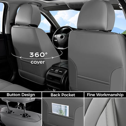 Coverado Gray Nappa Leather Car Seat Covers Front Seats ，Waterproof Car Seat Protector & Cushion, Universal Fit for Most Cars