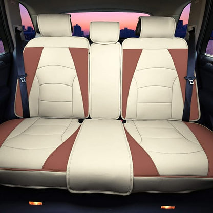 FH Group Ultra Comfort Highest Grade Faux Leather Full Set Cushion Pads Car Seat Covers for Front and Rear– Universal Fit for Cars Trucks & SUVs (Beige/Tan)