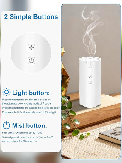 Marchred 100ML Car Essential Oil Diffuser, Rechargeable Battery Powered, 7 Color Lights, 2 Mist Modes, Cordless Portable Aromatherapy Humidifier for Car Home Outdoor