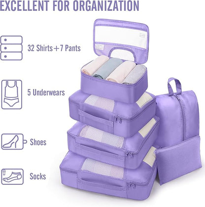 Veken 8 Set Packing Cubes for Travel Essentials,Anti-Wrinkle Buckled Suitcase Organizer for Shoe & Toiletry Bag,Carry On Luggage Bag with 99+ Count Mesh Holes for Airplane & College Dorm Accessories