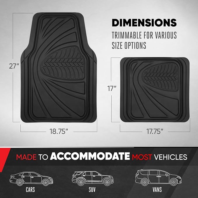 Motor Trend FlexTough Guard All-Weather Floor Mats for Cars – Black Waterproof Rubber Floor Mats, Universal Trim-to-Fit Automotive Accessories for Cars, Trucks & SUV