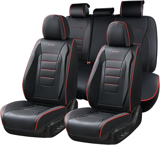 Coverado Seat Covers Full Set, Seat Covers for Cars, Car Seat Cover, Car Seat Protector, Nappa Leather Car Seat Cushion, Waterproof Car Seat Covers Front Seats and Back Fit for Most Cars (Redline)
