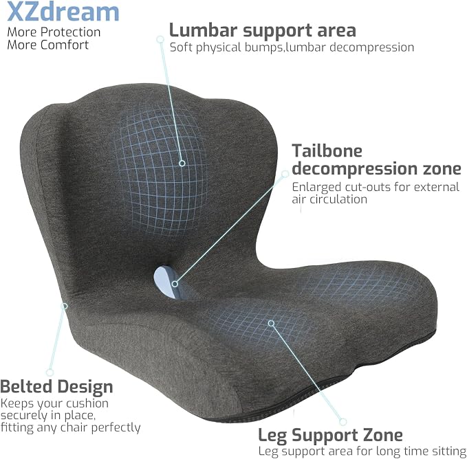 Memory Foam Seat Cushion,Office Chair Cushion with Lumbar Support for Back Pressure Relief, Car Seat Cushion with Adjustable Strap,Sciatica Pad Cushions for Car,Truck, Desk (Black)