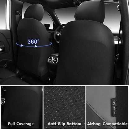 CAR PASS Memory Foam Leather Front Seat Covers, Perforated Nappa Leather Seat Covers Front Seats Universal Fit for Cars,SUV,Truck Seat Covers Thick 3D Foam Comfortable, Airbag Compatible Black Gray