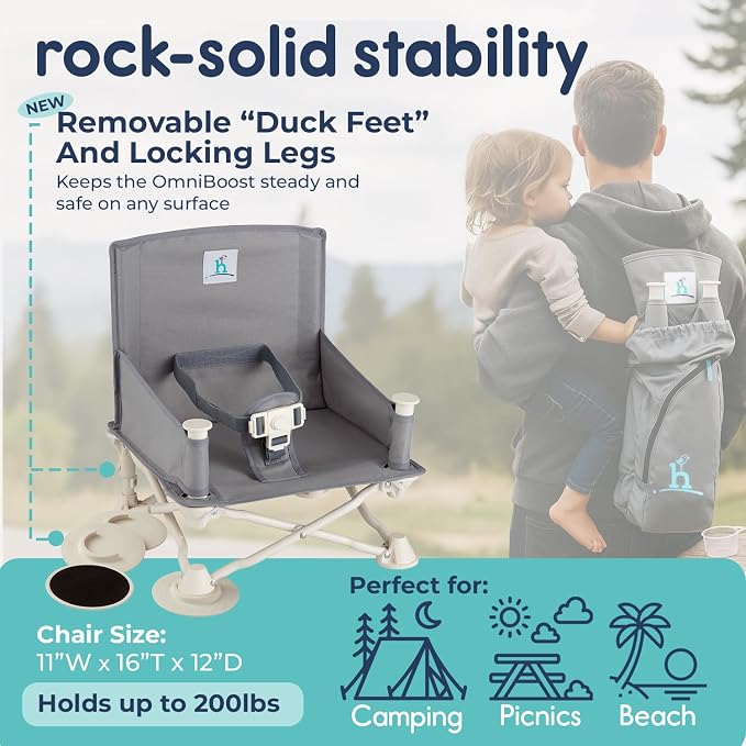 Hiccapop OmniBoost Travel Booster Seat with Tray for Baby, Dining Table, Camping, Beach, Grandma’s | Folding Portable Tip-Free Design Straps to Kitchen Chairs