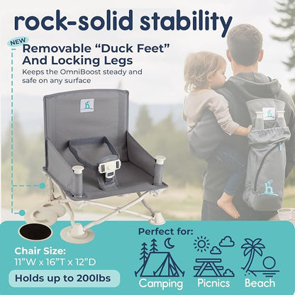 Hiccapop OmniBoost Travel Booster Seat with Tray for Baby, Dining Table, Camping, Beach, Grandma’s | Folding Portable Tip-Free Design Straps to Kitchen Chairs