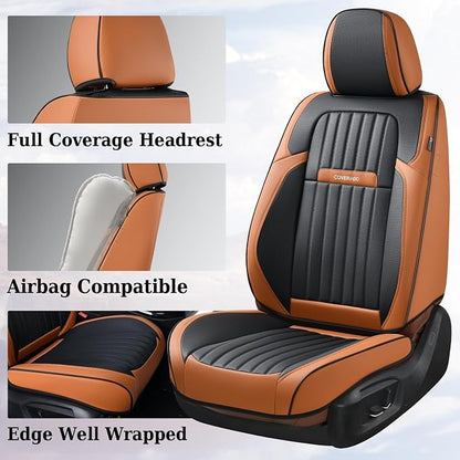 Coverado Car Seat Covers Front, Seat Covers for Cars, Waterproof Car Seat Cushions, 2-Pack Leather Carseat Seat Protectors, Universal Seat Covers Fit for Most Sedans SUV Pick-up Trucks(Brown&Black)