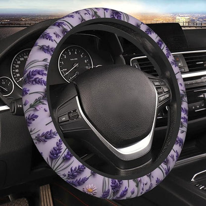 Car Steering Wheel Cover with Anti-Slip Lining, Universal 15 inch Wheel Cover, Fashion Car Interior Accessories for Women Men - Purple Lavender Flower