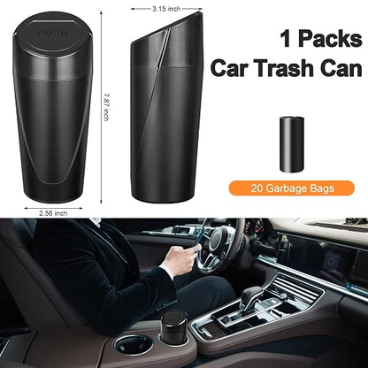 Car Trash Can, Leakproof Mini Car Garbage Can Cup Holder with Lid | Car Door Trash Bin with 20 Trash Bags, Vehicle Front Back Seat Organizers and Storage for Car, Home, Office, Black
