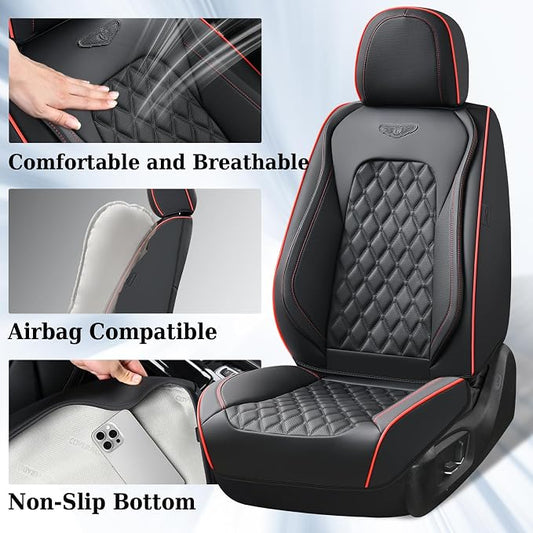 Coverado Front Seat Covers, Wear-Resistant Stain-Proof Cushions, Universal Fit for Most Vehicles, Waterproof Car Seat Protectors, Automotive Seat Covers-Red & Black Line Design