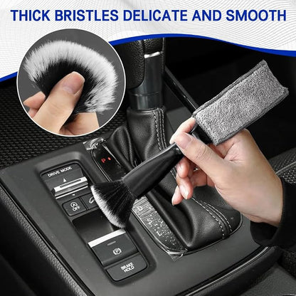 Car Double Head Clean Brush, Car Brushes for Detailing Interior, Double Head Automotive Interior Cleaner Detail Brushes, Car Dust Detailing Brush for Air Vents Dashboard Screen (Black)