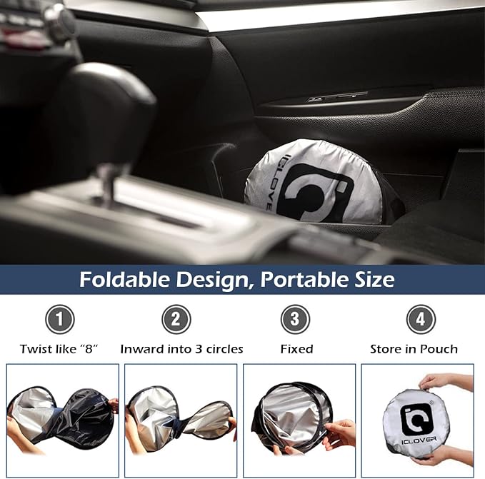 IC ICLOVER Car Windshield Sun Shade with Pet Design, Cute Cartoon Dogs Pattern Automotive Foldable Front Window Sun Visor Protector, Blocks Sun UV Rays Keeps Vehicle Cool (59×33 Inch) Standard Size