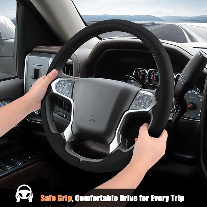 Aimato Customized Steering Wheel Cover for Chevy Silverado 1500 2014-2018/2500 3500 2015-2019/Suburban Tahoe 2015-2020/Traverse 2018-2023,Thin,Anti-Slip,Scratch-Resistant Car Accessory for Chevrolet