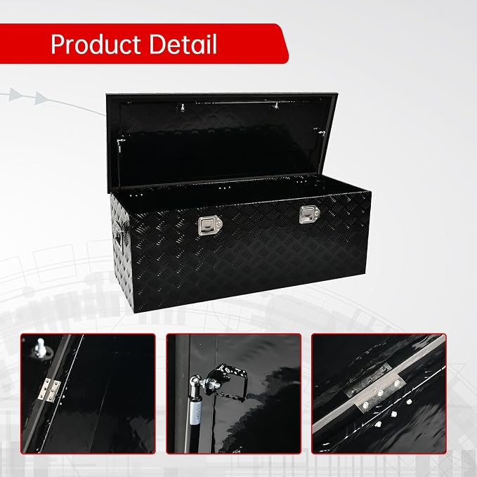 48''Inch Aluminum Truck Tool Box Truck Bed Toolbox Truck Trailer Chest Box Trailer Underbody Storage Organizer Waterproof Square Storage Organizer w/Lock & Keys Black(‎48" x19.5''x17.5'')