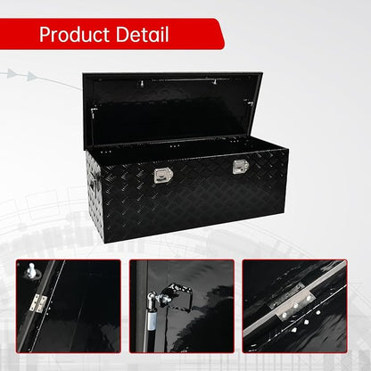 48''Inch Aluminum Truck Tool Box Truck Bed Toolbox Truck Trailer Chest Box Trailer Underbody Storage Organizer Waterproof Square Storage Organizer w/Lock & Keys Black(‎48" x19.5''x17.5'')