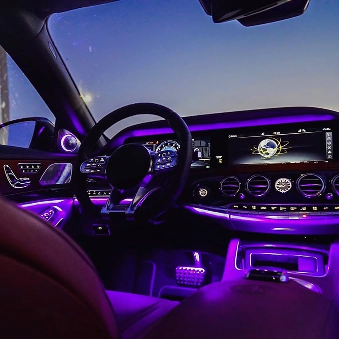 Ambient Lighting Car 2PCS Under Glow Kit With Cigarette Lighter, 12V Underglow LED Interior DRL Daylight Strip, Waterproof Driving Fog Lamp RGB Atmosphere Lights (Pink)