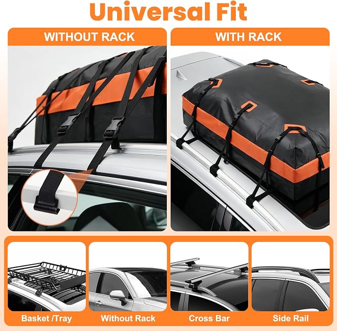 DUMOS Car Rooftop Cargo Carrier 15 Cubic Feet, Car Roof Waterproof PVC Bag, with Anti-Slip Mat, Combination Luggage Lock, Reinforced Straps & Door Hooks, Fit Vehicles with/Without Roof Racks