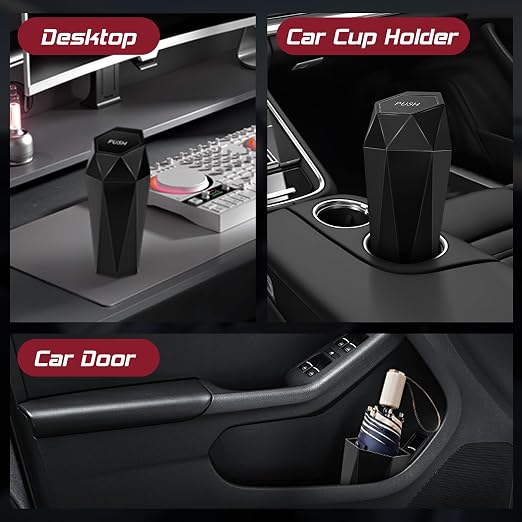 Car Trash Can with Lid, Mini Car Trash Cup with 30 Additional Trash Bags, Car Accessories for Interior, Leakproof Vehicle Garbage Bin for Car, Home, Office - 2 Packs, Black