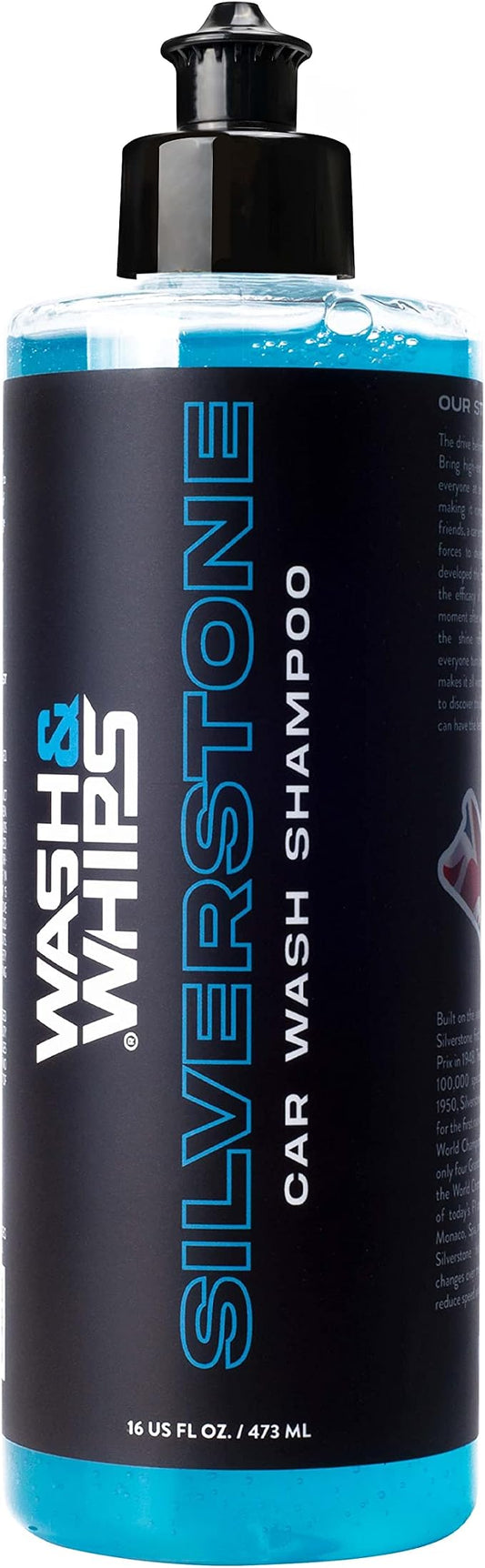 WASH&WHIPS Silverstone Car Wash Shampoo – pH Balanced Soap to Eliminate Grime, Dirt Without Scratching Paint, Foam Gun, Car Soap – Spot-Free Auto Detergent, 16 fl oz