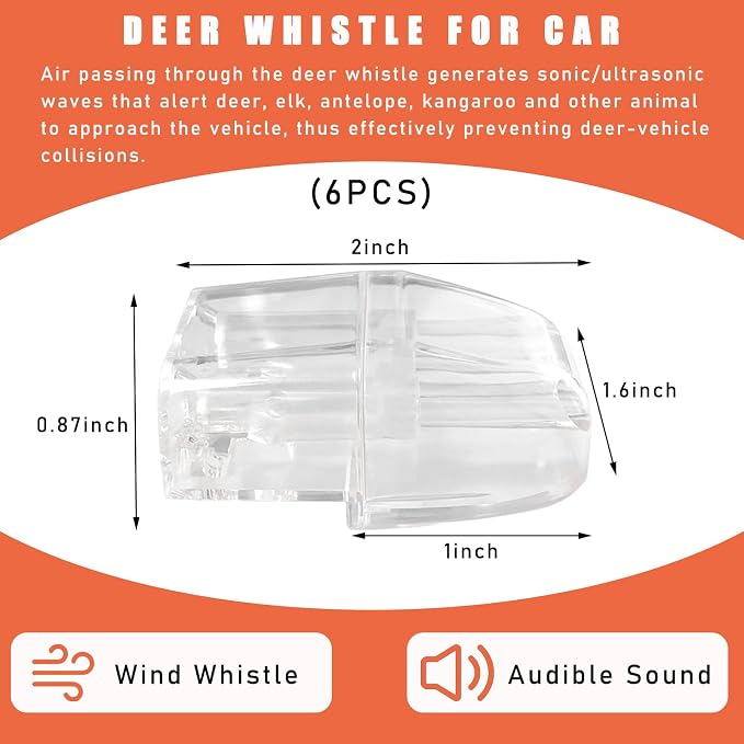 Dickno 6 PCS Deer Whistles for Car, Automotive Deer Warning Whistle Devices, Animal Warning Devices Avoids Collision, Universal Animal Alert Accessories for Vehicles (White)