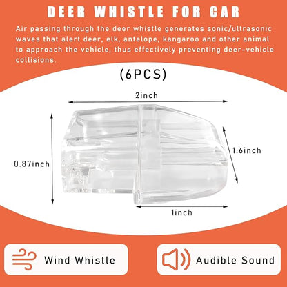 Dickno 6 PCS Deer Whistles for Car, Automotive Deer Warning Whistle Devices, Animal Warning Devices Avoids Collision, Universal Animal Alert Accessories for Vehicles (White)