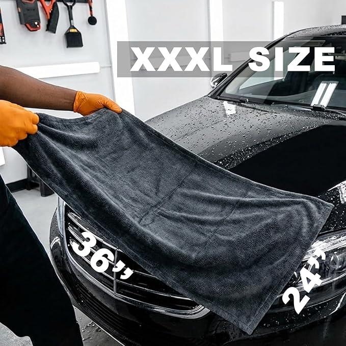24"x36" Twisted-Loop Car Drying Towel, 1300GSM, Microfiber Towels for Cars, Zero Scratch, Streak Free, Ultra Absorbent, Lint Free, Car Detailing Kit for Car, Truck, SUV - One Pass Technology