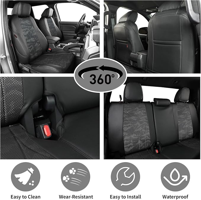 EKR Tacoma Seat Covers Custom Fit for Toyota Tacoma 2016 2017 2018 2019 2020 2021 2022 2023 Double Cab/Crew Cab -Truck Seat Covers for Car Full Set,Faux Leather(Black/Gray Camo A63)