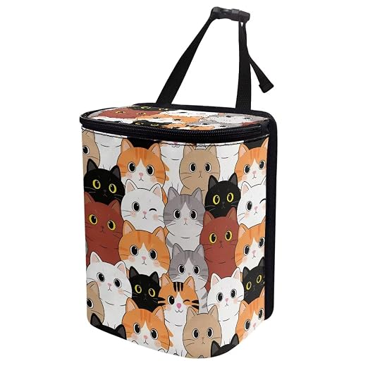 Talayituse Cartoon Cat Print Car Trash Can Portable Auto Garbage Bin Multifunctional Vehicle Interior Accessories with Adjustable Straps Universal Fit Truck SUV Sedan