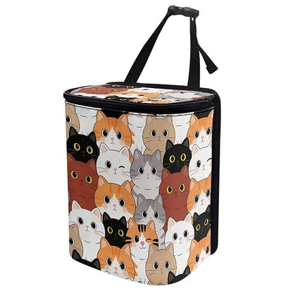 Talayituse Cartoon Cat Print Car Trash Can Portable Auto Garbage Bin Multifunctional Vehicle Interior Accessories with Adjustable Straps Universal Fit Truck SUV Sedan