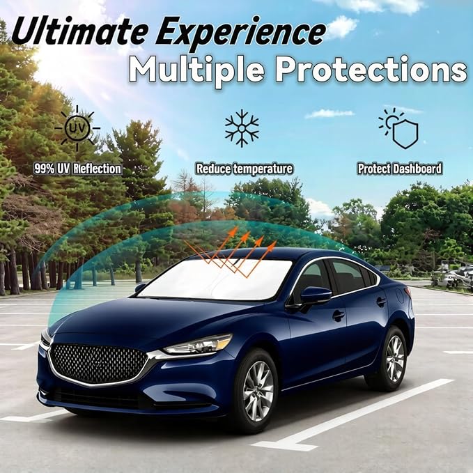 Windshield Sun Shade for 2014-2021 Mazda 6 Mada6, Car Front Window Sunshade with 240T Sun Visor Protector Blocks UV Rays Heat Sun Shield Accessories