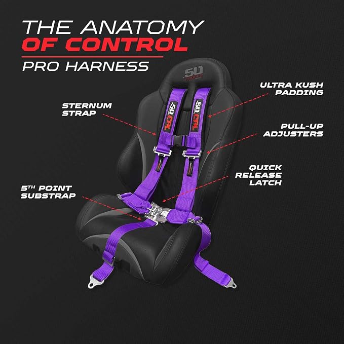 1 pc Purple 5 Point Harness for Bucket Seat, Latch Release, 9 Color Options, Racing Harness 5 point, Race Car, UTV, RZR [6008P3]