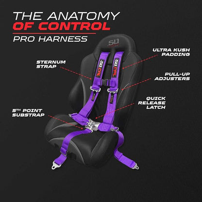 1 pc Purple 5 Point Harness for Bucket Seat, Latch Release, 9 Color Options, Racing Harness 5 point, Race Car, UTV, RZR [6008P3]