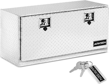ARKSEN 36 x 17 x 18 Inch Underbody Tool Box, Heavy Duty Aluminum Diamond Plate Waterproof Square Storage Organizer Chest with T-Handle Lock & Keys for Pickup Truck, RV & Trailer – Silver