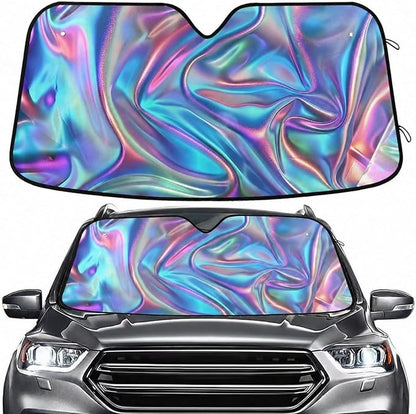 Metallic Liquid Painting Rainbow Windshield Sun Shade for Car Auto SUV Truck Foldable Front Window Sunshade Sun Visor Protector Block UV Rays Reflect Heat, 55" x 28"
