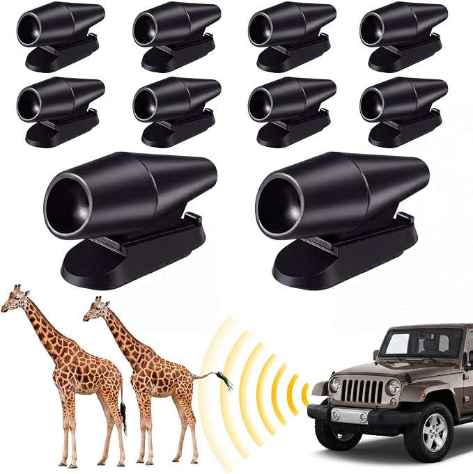 10 Pcs Deer Whistles Horns Deer Avoids Collisions Vehicles Wind Activated Ultrasonic Warning for Car Motorcycles(Black)