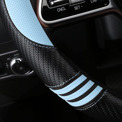 HighnessHwoo Car Steering Wheel Covers for Women Girl Padded Carbon Fiber PU Leather Cute Cartoon Auto Interior Accessories for Jeep, Truck, Universal, Anti Slip, Blue, Large Size, 15.2-16in