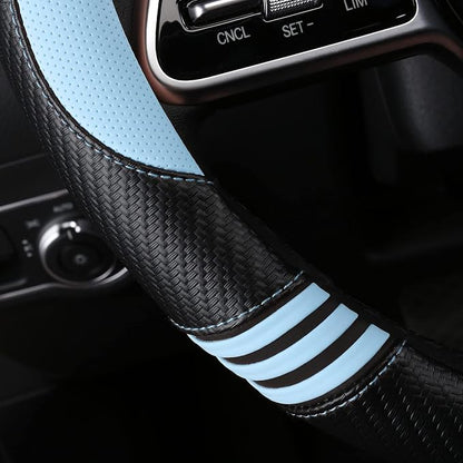 HighnessHwoo Car Steering Wheel Covers for Women Padded Carbon Fiber PU Leather Cute Auto Interior Accessories for Vehicle, Sedan, Universal, Anti Slip, Blue, Standard Size, 14.75-15.15in