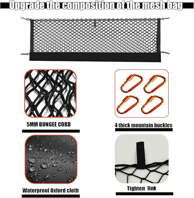 Envelope Style Cargo Net Compatible with 2013-2025 2026 Chevy Silverado & GMC Sierra 1500/2500HD/3500HD Accessories Highly Elastic Truck Bed Cargo Net with Storage Bag- Upgraded 5mm Bungee
