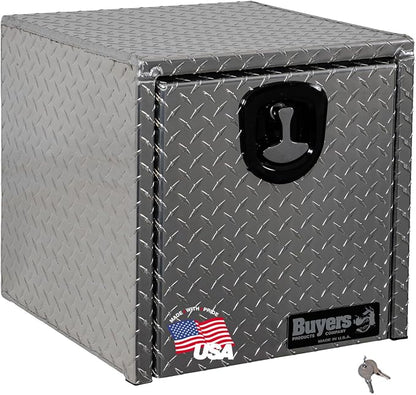 Buyers Products 1705101 Diamond Tread Aluminum Underbody Truck Tool Box, 18 x 18 x 18, Made in USA, .100 in. Thick, Corrosion Resistant, Locking Compression Latch, Secure Storage for Work Trucks