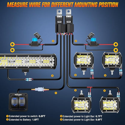 Nilight 20Inch 420W Triple Row Spot Flood Combo Led Light Bar Work Driving Lamp 4Pcs 4Inch 60W Cube LED Pods Lights with Wiring Harness Kit for Trucks Jeeps ATVs UTVs Motorcycles Ships Yachts-5 Leads