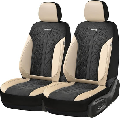 Coverado Front Seat Covers, Beige Seat Covers 2 Seats, Leather Car Protectors 2-Pack, Auto Seat Covers Spill-Proof Design Universal Fit for SUV, Vans, Sedan, Truck