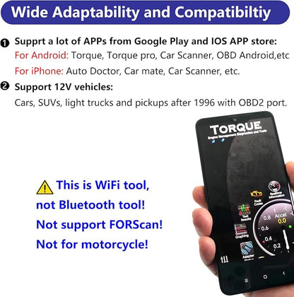 WiFi ELM327 OBD2 Adapter WiFi ELM 327 OBD2 Scanner for Android iOS iPhone OBDii Car Scanner Code Reader Connector Dongle OBD ELM327 OBD2 Scanner Diagnostic Tool Interface for Torque