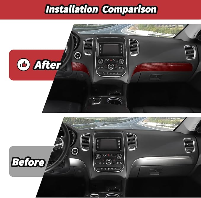 JeCar for Durango Red Carbon Fiber Interior Center Console Dash Panel Trim Fit for 2014-2020 Dodge Durango Interior Accessories (3pcs)