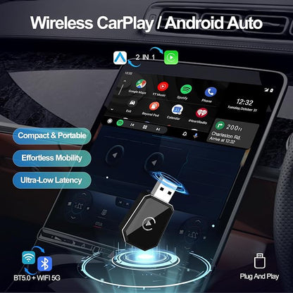 Wireless Carplay Adapter, Android Auto Adapter Plug and Play 2025 Carplay, Convert Wired to Wireless Supports Car Original Control, Mini Car Play Box for Cars