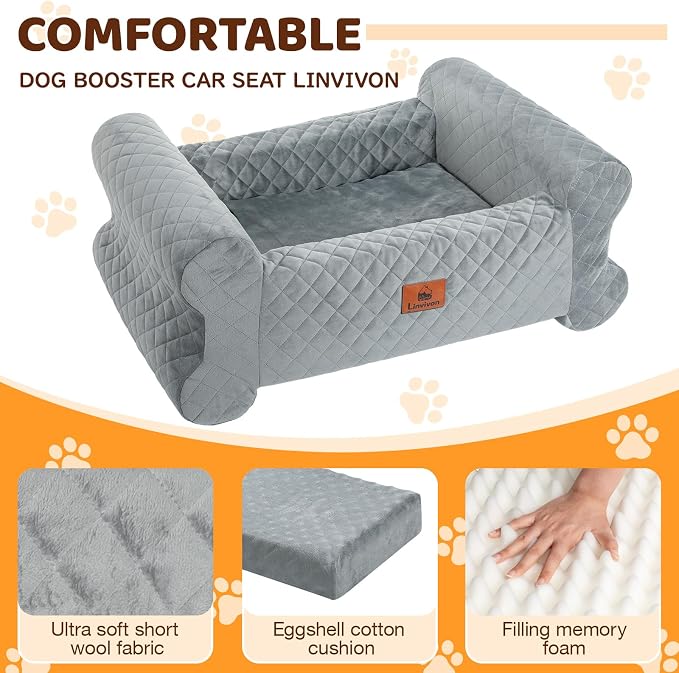 Dog Car Seat for Medium/Large Dogs up to 60 lbs, Memory Foam Dog Booster Seat with Thick Cushion, Pet Car Seat for Back with Detachable Washable Cover, Storage Pockets for SUV, Pick Up, Trunk, Grey