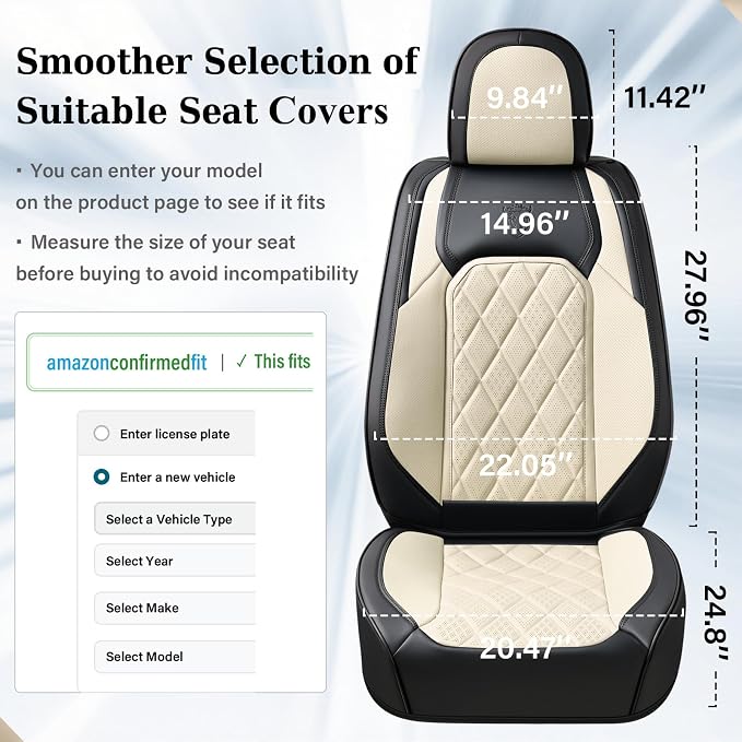 Coverado Car Seat Covers Front Seats, Waterproof Faux Leather Car Seat Covers 2 Pack, Universal Car Seat Protector Driver Seat Covers Fit for Most Cars Trucks SUV- Black&White